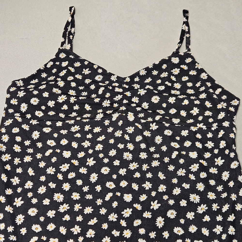 Ultra Flirt Midi Dress Womens Large Black Floral Daisy Ruffle V-Neck Boho Y2K